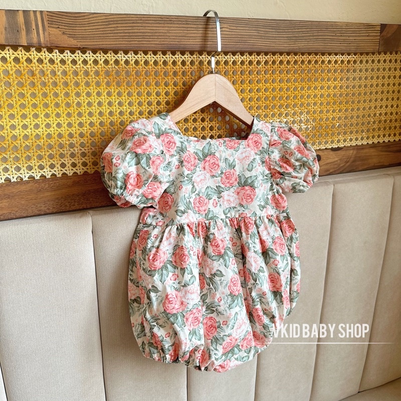 V12 Bộ liền thân Bodysuit cổ vuông tay bồng Rosie Vkid phong cách Hàn Quốc cho bé gái 5-13kg chất thô cotton