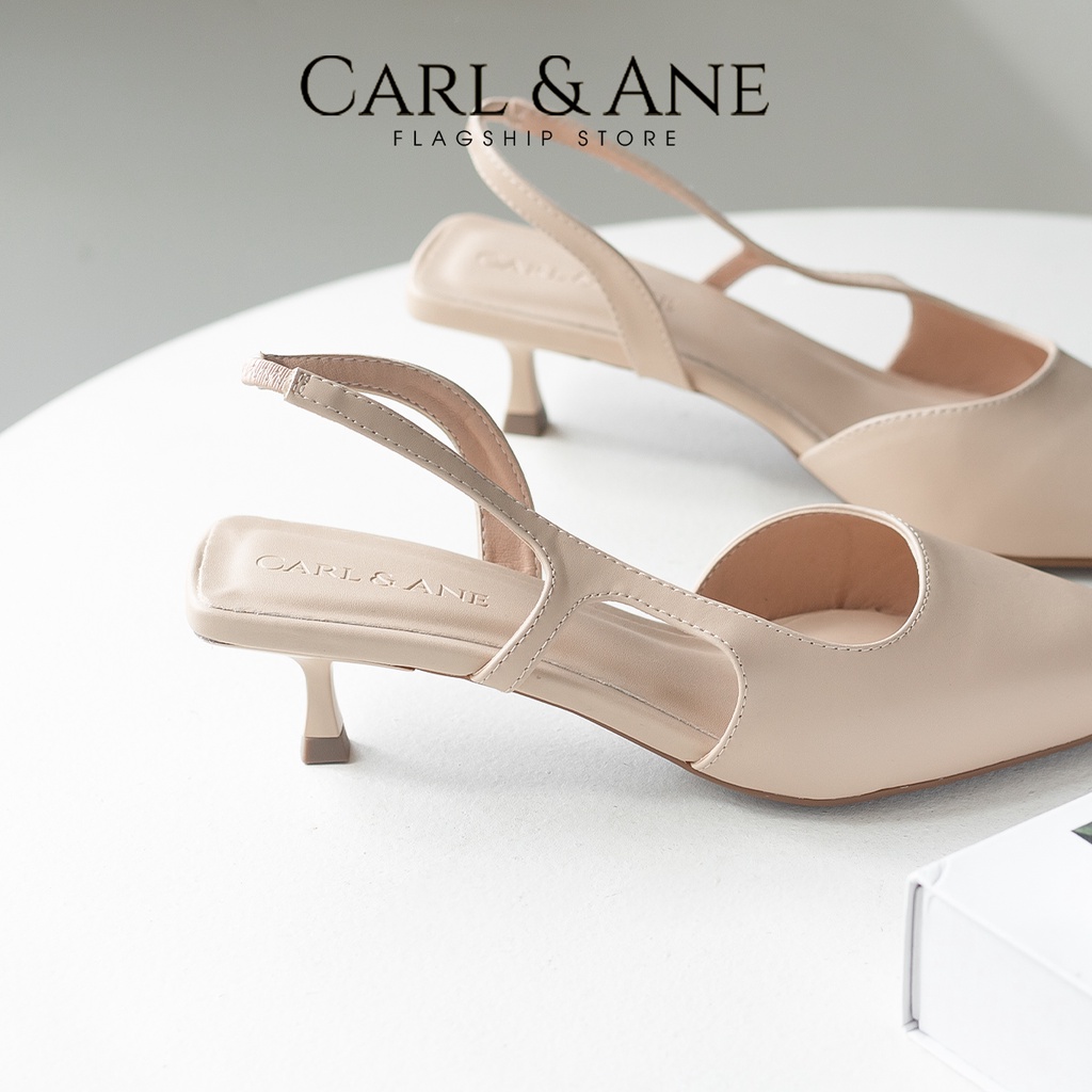 Carl & Ane - Giày cao gót nữ dáng Slingback mũi nhọn phong cách thanh lịch cao 4cm màu trắng - CL040