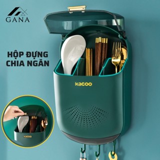 Hộp đựng đũa muỗng có nắp đậy gắn tường, ống đựng đũa treo tường chống bụi tích hợp móc treo GANA