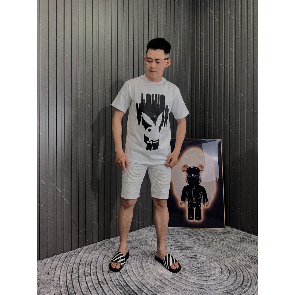 Quần short jean trắng viền