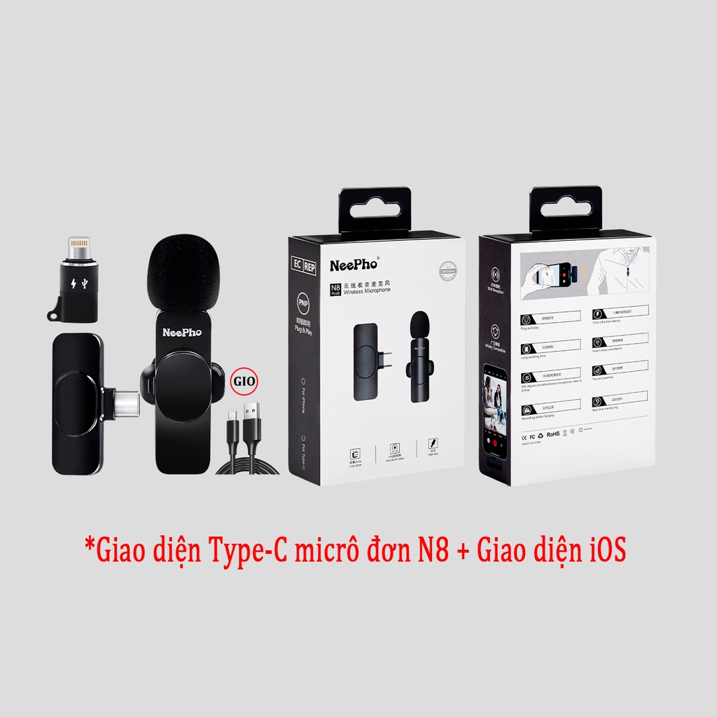 Micro thu âm không dây cài áo K8, Khoảng Cách 15m，Ghi Hình Video, Phát Trực Tiếp, Fb, Quay Vlog, Tiktok.