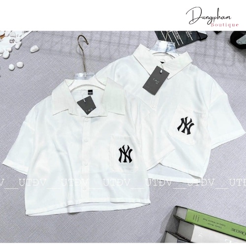Áo sơmi croptop logo thêu NY và B - Anna.Store