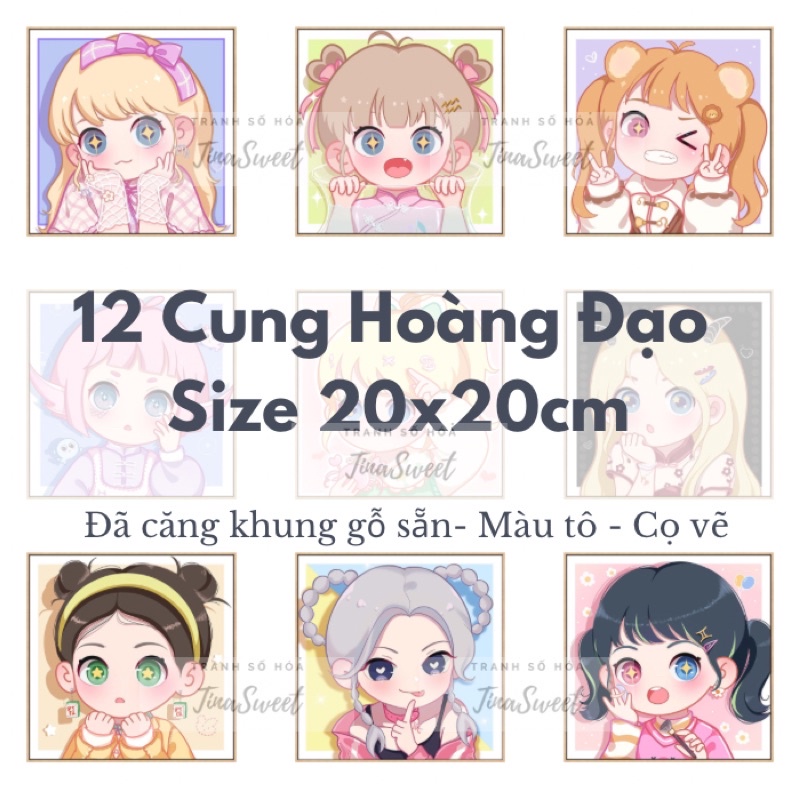 TINASWEET 🌈 Tranh tô màu số 12 Cung Hoàng Đạo - Size 20x20cm, căng khung sẵn, tặng kèm màu và cọ vẽ