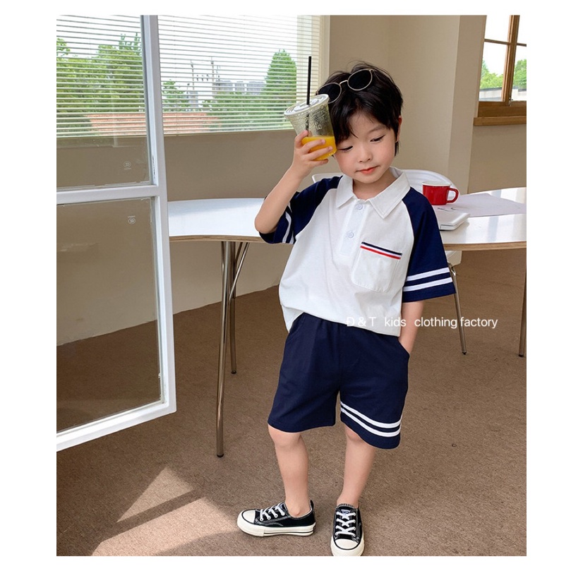 Bộ cộc tay bé trai , Set bộ quần áo polo túi kẻ chất cotton cá sấu khỏe khoắn cho bé trai 8-25kg.