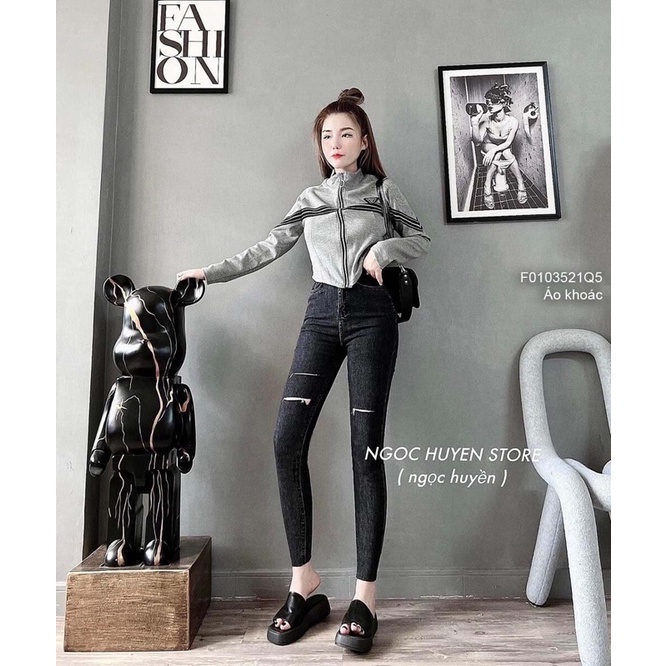 Áo khoác hoodie nỉ croptop tay dài bo có nón in chữ hàng Quảng Châu