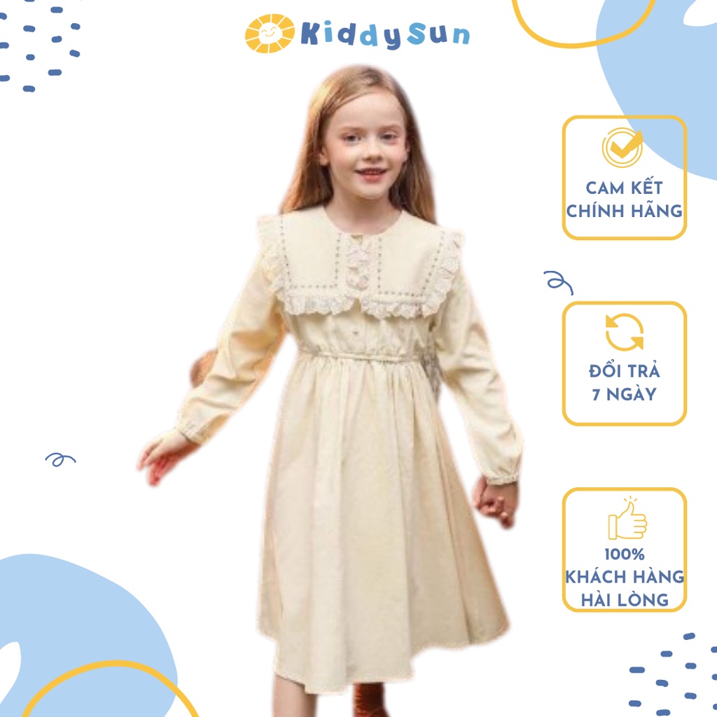 Váy bé gái KiddySun nhung kem cổ bèo tiểu thư siêu xinh thoải mái dành cho bé gái từ 2,3,4,5,6,7,8,9,10,11,tuổi [V343]