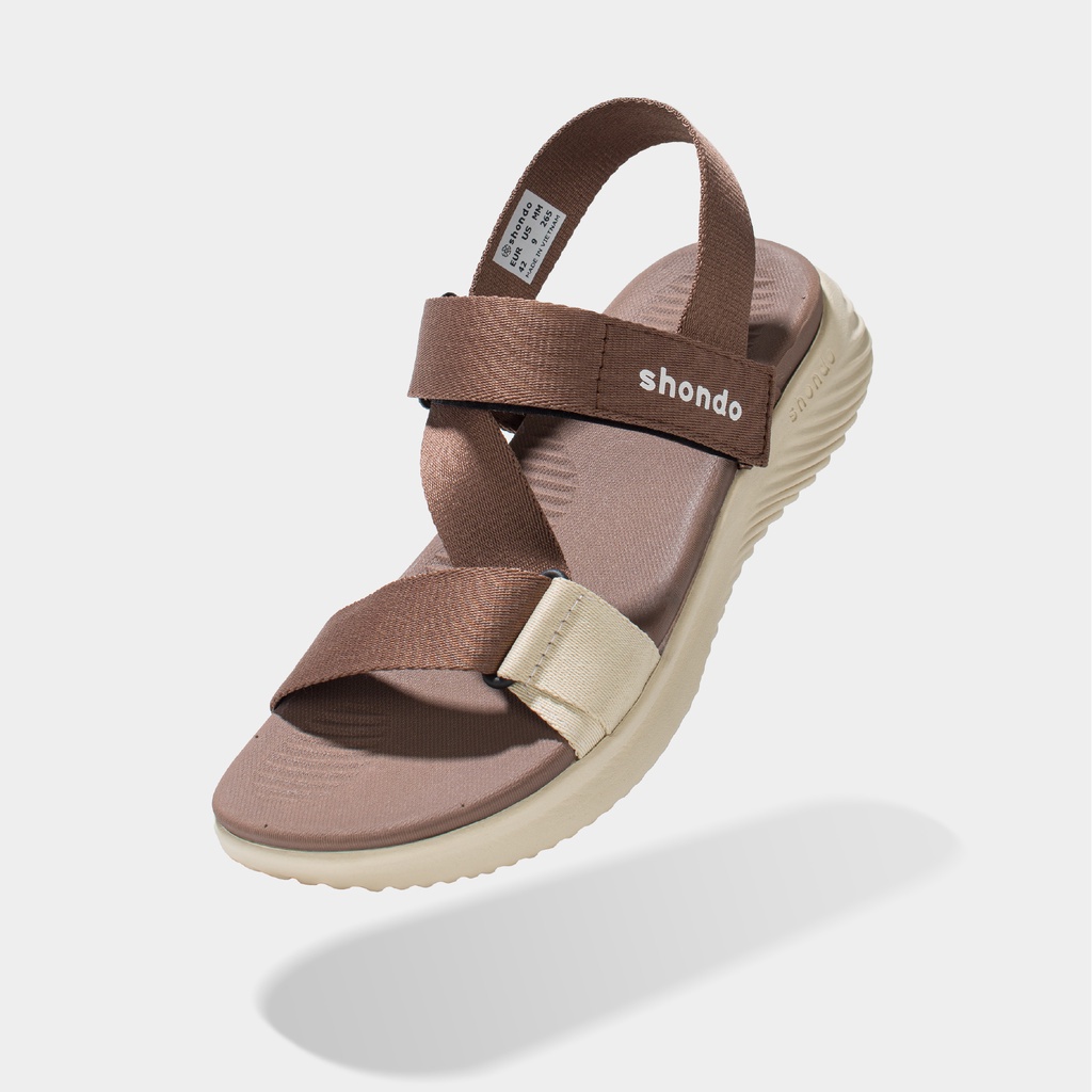 Giày SHONDO Sandals F7 Continew đế be quai nâu F7N2797