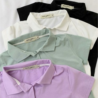 Áo croptop trơn cổ bẻ HELINA