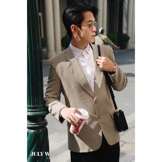 Áo Khoác Blazer Caro Nam, thiết kế 2 lớp, có cầu vai, đứng form