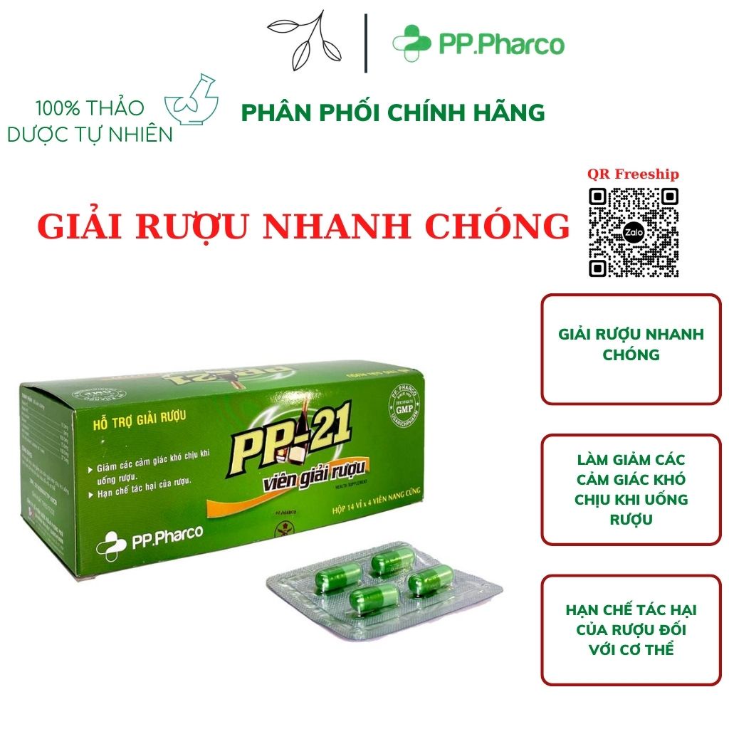 VIÊN GIẢI RƯỢU PP-21 - Chống Say, Giải Rượu, Bảo Vệ Gan - Hộp 4 viên