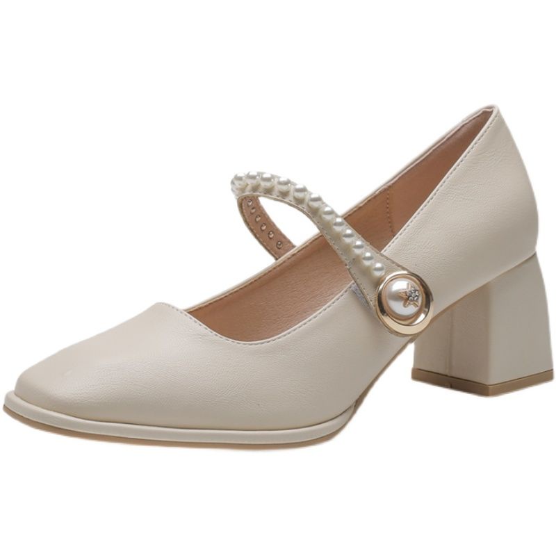 Giày da Pháp Mary Jane nữ giày cao gót cổ điển gót chân thô giầy lolita nữ