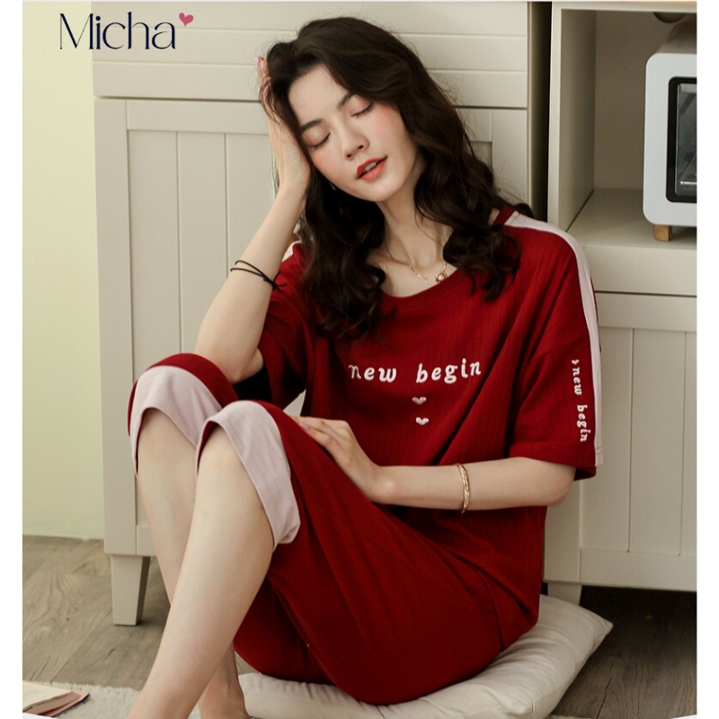 Bộ đồ nữ mặc nhà vải cotton thun gân cao cấp siêu mềm nhẹ Micha B36