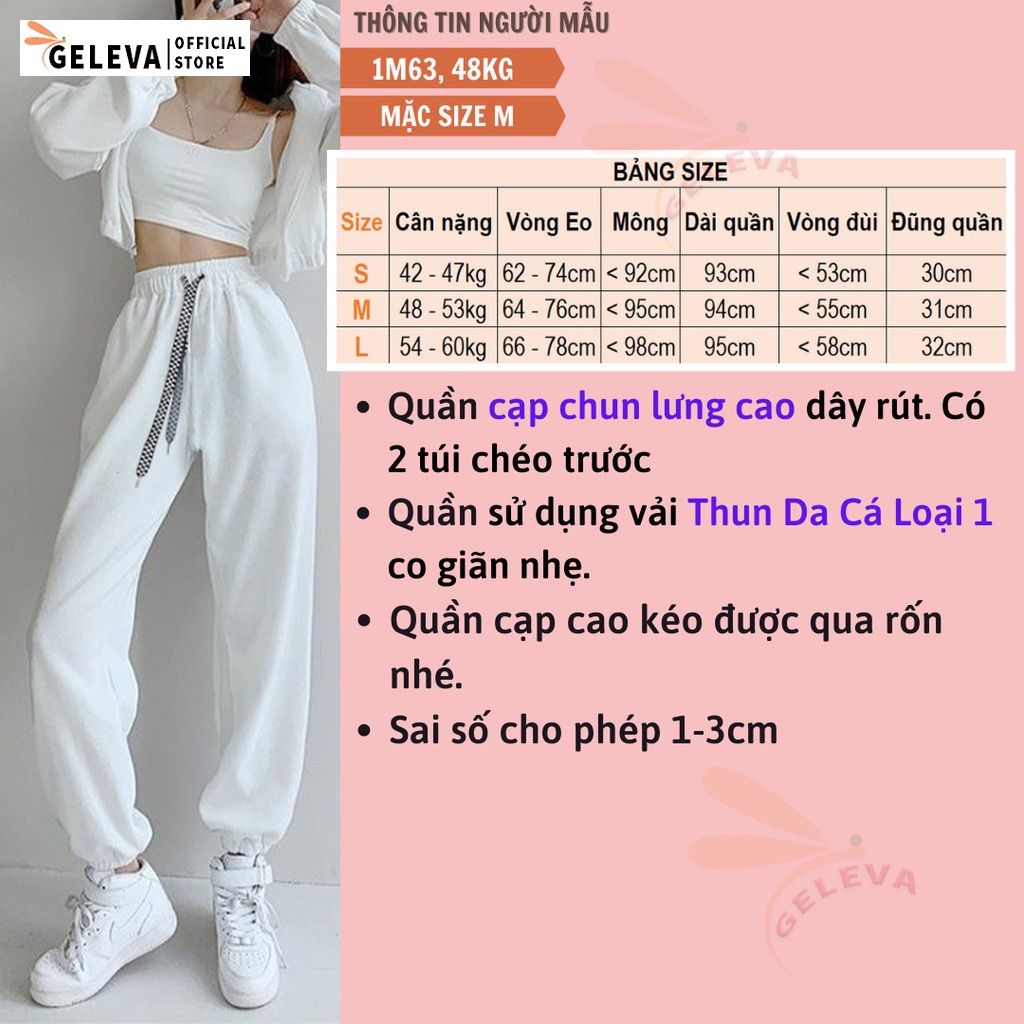 Quần jogger ống rộng nữ vải thun da cá bo gấu cạp cao dây rút kẻ caro Geleva GE976