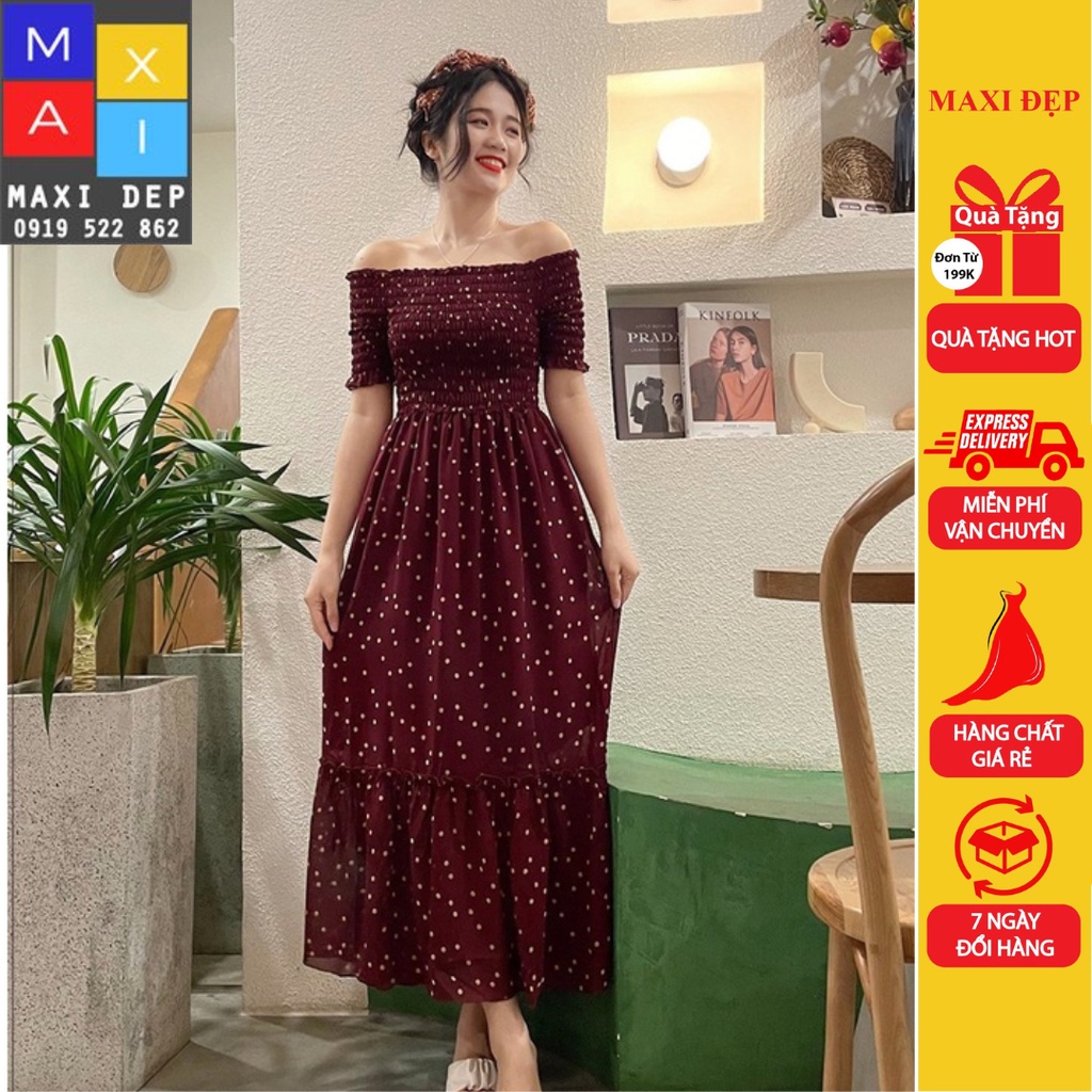 Đầm Maxi Hoa Hồng Cam Nền Trắng Và ChấM Bi NềN Đỏ Đô Nhã Nhặn Xinh Xắn( By Maxi Đẹp Kèm Cận Cảnh)