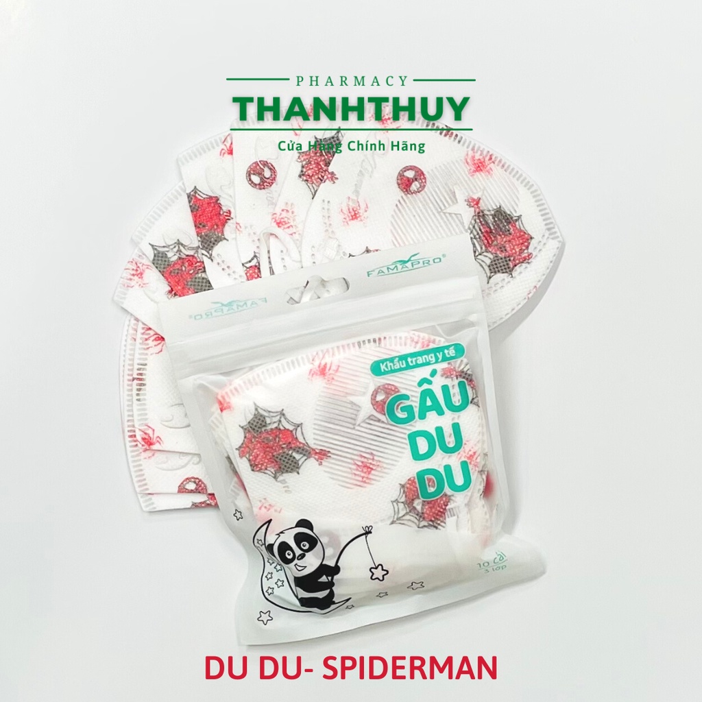 Túi 10 Cái Khẩu Trang Y Tế Cao Cấp Trẻ Em Kháng Khuẩn 3 Lớp Famapro Kids Gấu Dudu