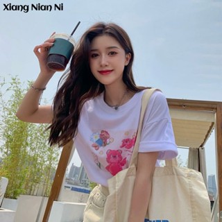 Xiang Nian Ni  Áo Thun Nữ Ngắn Tay In Hình Gấu Ngọt Ngào Dễ Thương