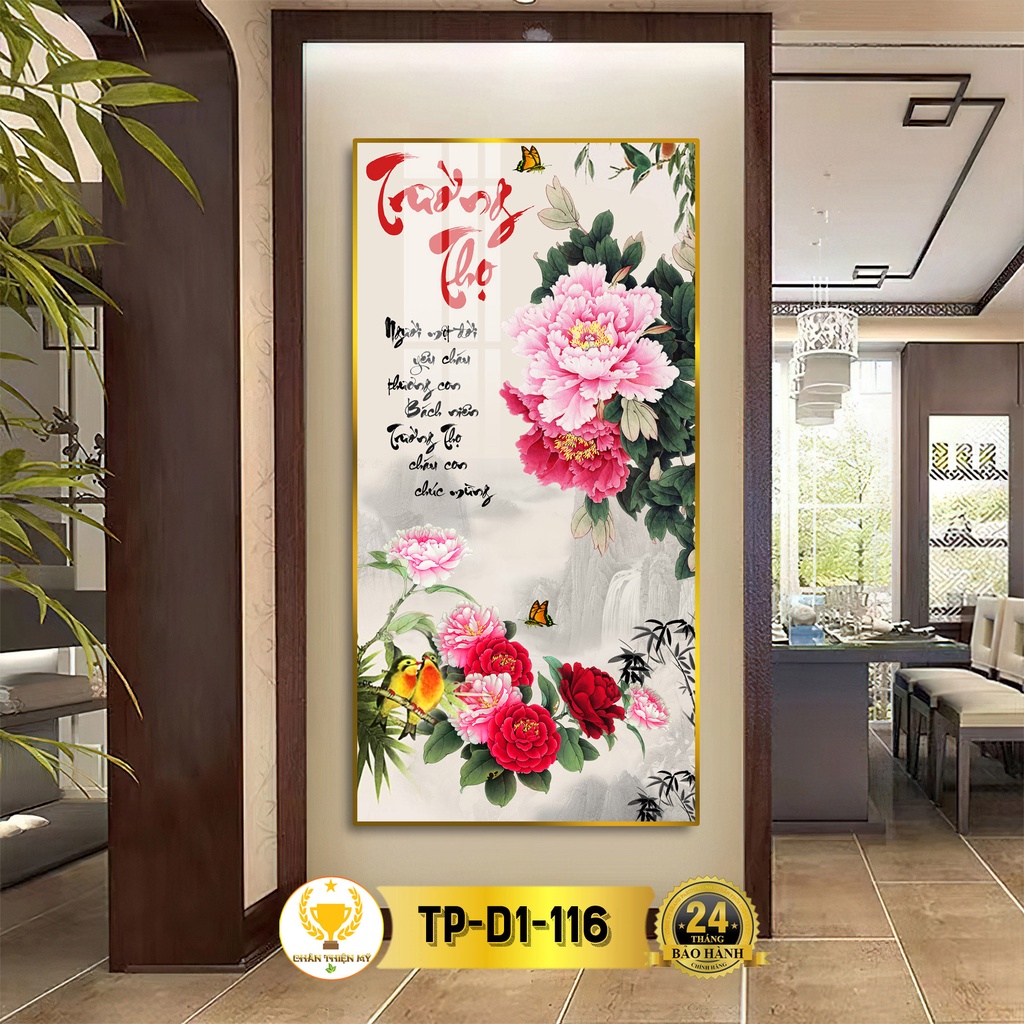 Tranh Treo Tường Decor Chữ Trường Thọ Thư Pháp Tráng Gương CHÂN THIỆN MỸ, Quà Tặng, Trang Trí Phòng TP-D1-116