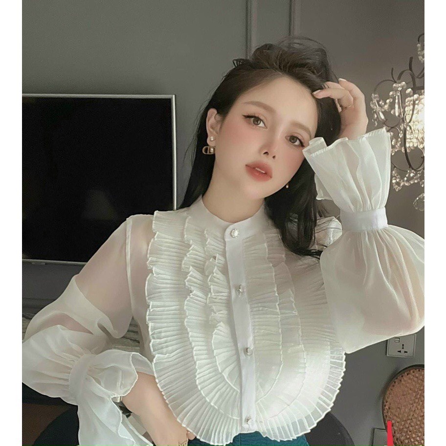 Áo sơ mi tiểu thư thiết kế phối bèo duyên dáng