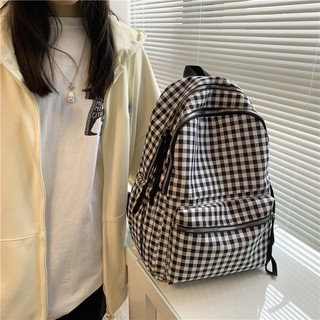 Balo caro kẻ đen trắng khoá kim loại kiểu dáng đơn giản balo đi học unisex basic ziczac