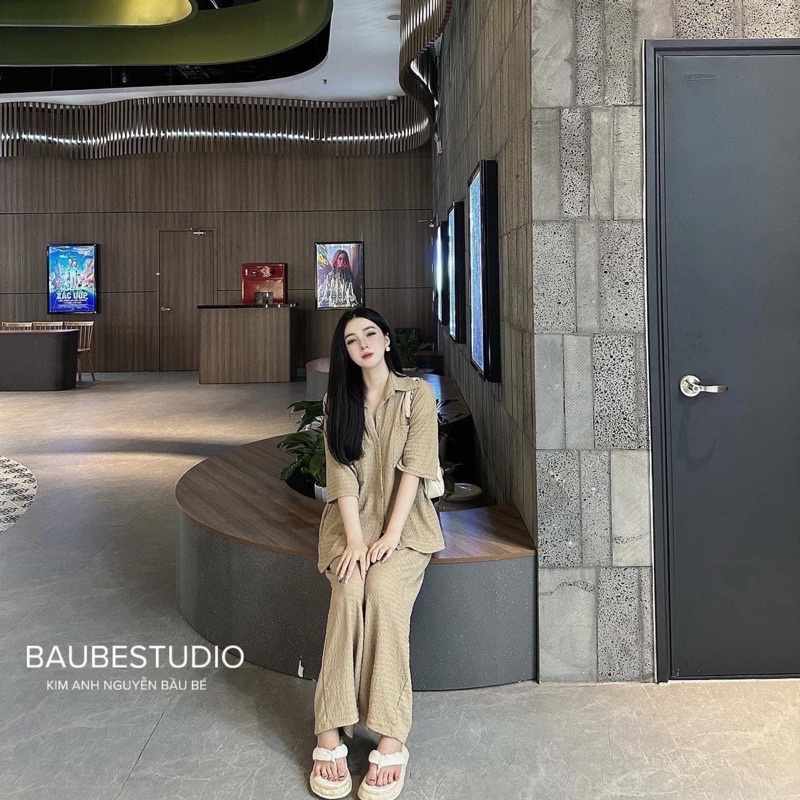 Set Bộ Xốp Nhăn Mềm Quần Ống Suông Tông Màu Tối Giản Mã CH1