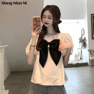 Xiang Nian Ni Áo kiểu tay phồng cổ vuông thắt nơ thời trang mùa hè cho nữ