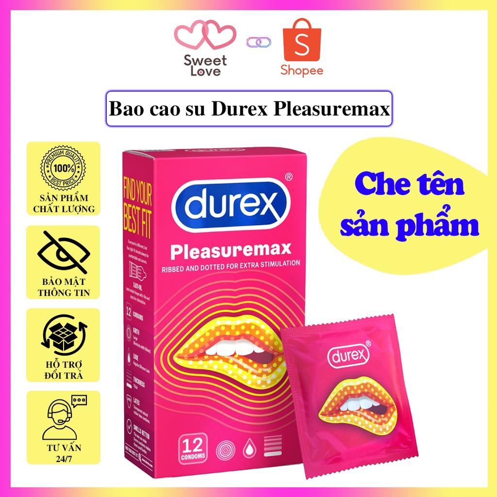 Bao cao su Durex Pleasuremax - Bao cao su Sweet Love gân gai 12 chiếc/hộp