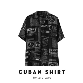 Áo sơ mi nam Cuban Shirt by ZIG ZAG  vải lụa thoáng mát, không nhăn, form regular | Sơ mi họa tiết Tờ Báo