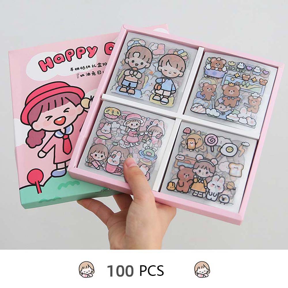 Hộp 100 tấm sticker GUTY KIDS  hoạt hình dễ thương cute trang trí laptop, điện thoại, mũ bảo hiểm, dán tập vở, bình nước