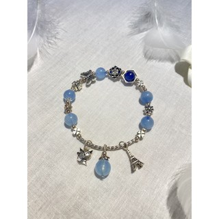 Vòng Phong Thủy mệnh Thủy - Mộc. Vòng đá Aquamarine vs đá Kyanite mix charm bạc 925