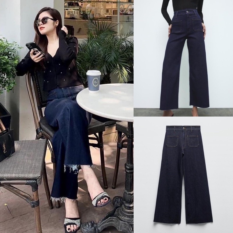 Quần jeans suông cạp cao Zara túi trước 2 màu