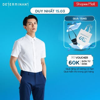 Áo sơ mi nam chống nhăn tay ngắn DETERMINANT dáng ôm màu trắng - White