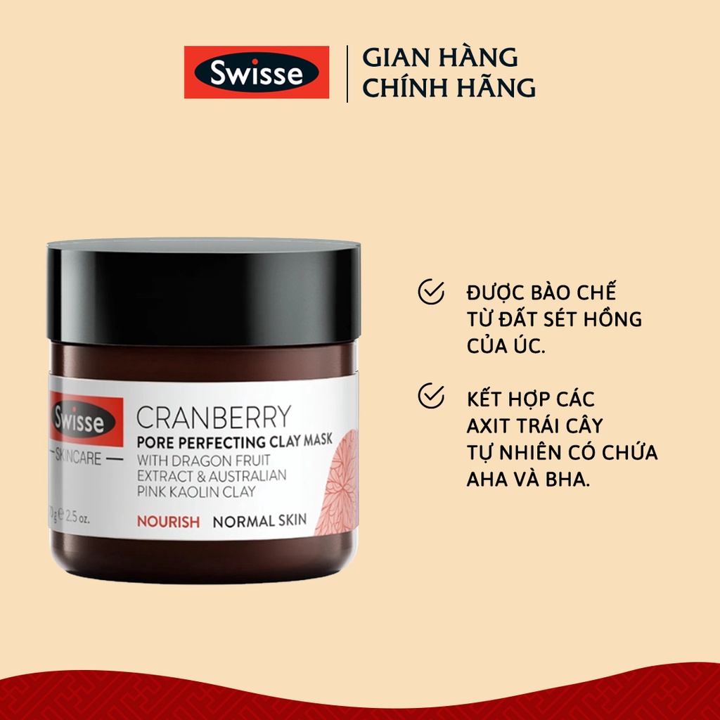 [Quà tặng] Mặt Nạ Đất Sét Cao Lanh Swisse Skincare Cranberry Clay Mask 70g