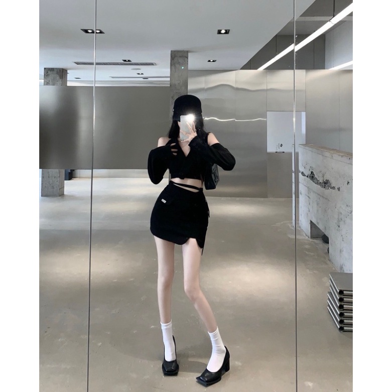 (Fom: <55kg) Set Crop Vest Cột Eo Hở Vai Chân Váy JL41 | BigBuy360 - bigbuy360.vn