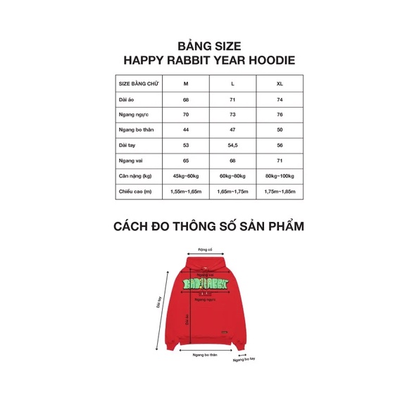 Áo Hoodie Unisex HAPPY RABBIT YEAR HOODIE - ĐỎ - Local Brand BAD RABBIT Chính Hãng