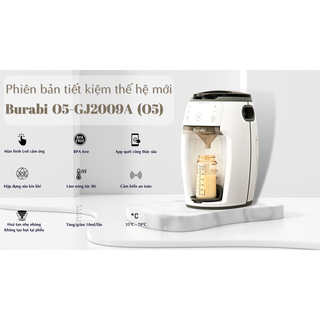 Máy pha sữa Burabi 05 thế hệ mới (không wifi) pha đc 35-70 độ, bảo hành chính hãng 1 năm hỗ trợ kỹ thuật trọn đời