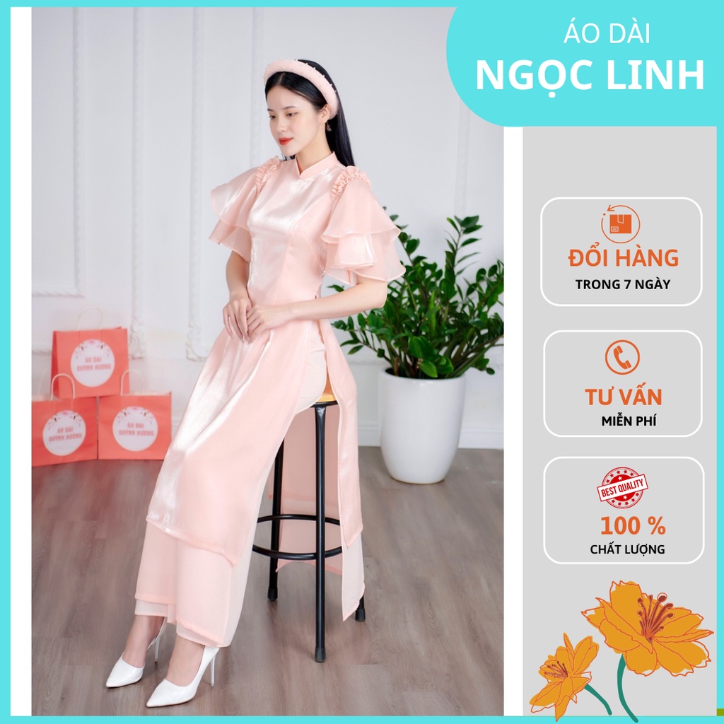 Áo Dài Cách Tân Màu Hồng Voan Tơ Cánh Tiên Lụa Mềm Không Ngứa-IS04