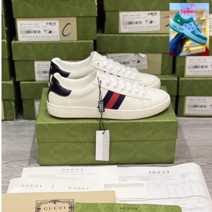 Giày Gucci trắng trơn ace ba sọc tím đỏ, Giầy Thể Thao Gucci Full phụ kiện 36-43