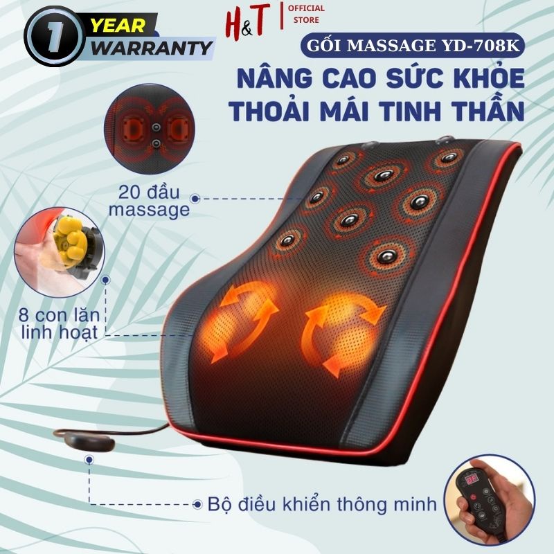 Gối massage cổ vai gáy cao cấp - Máy matxa lưng đa năng 20 bi lăn hồng ngoại có bẳng điều khiển thông minh, túi khí