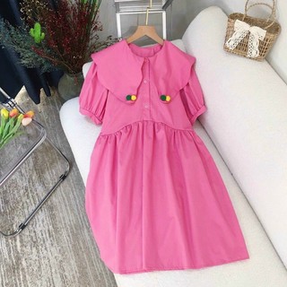 đầm bbd đính cục lông cute cổ sen xinh bánh bèo
