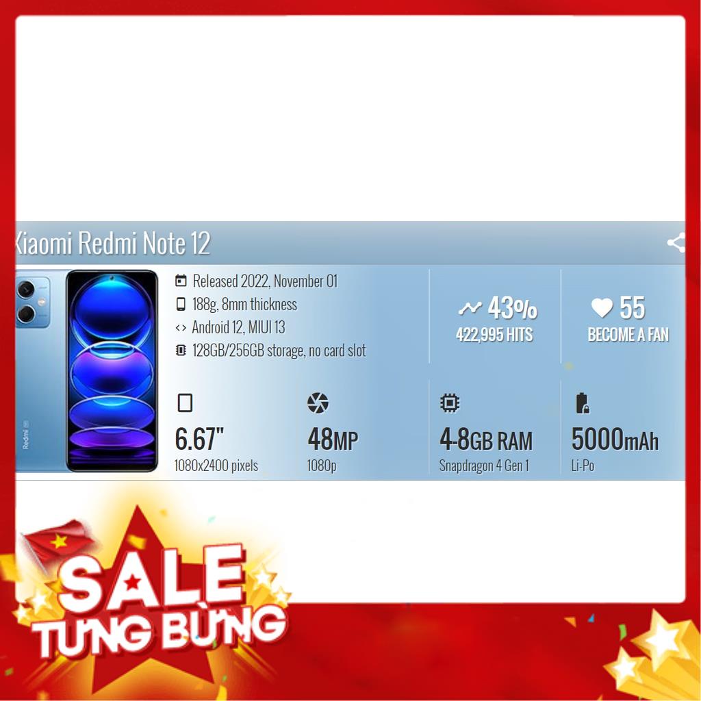 [HOT SEAL] Điện thoại Xiaomi Redmi Note 12 AMOLED 120Hz - HÀNG CHÍNH HÃNG - fullox nguyên seal bảo hành 12 tháng | BigBuy360 - bigbuy360.vn
