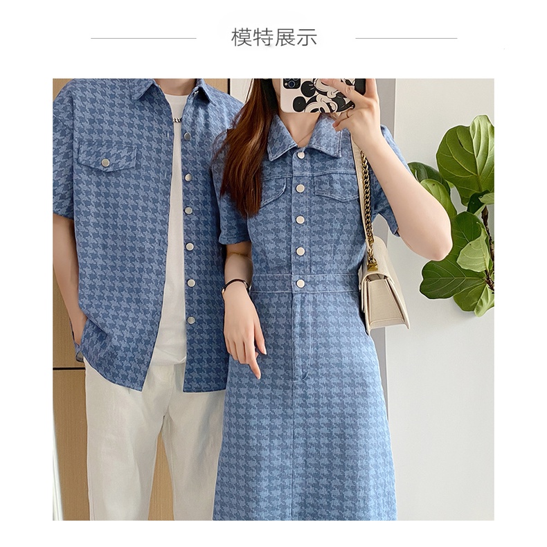 SET ĐỒ ĐÔI TÌNH NHÂN KẺ KARO MÀU XANH CHẤT BÒ MỀM ÁO SƠ MI NAM VÀ VÁY ĐẦM ĐUÔI CÁ NỮ. NEW 2023