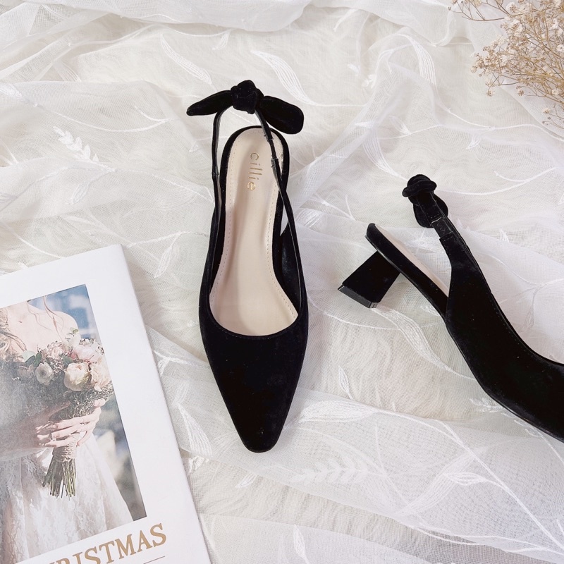 Slingback da lộn gót vuông 4cm - 1061