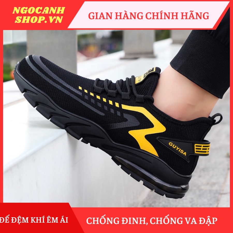 Giày bảo hộ lao động nhập khẩu Guyisa 1101 thời trang đệm khí cực êm thoáng khí, giầy mũi thép chống va đập chống đinh