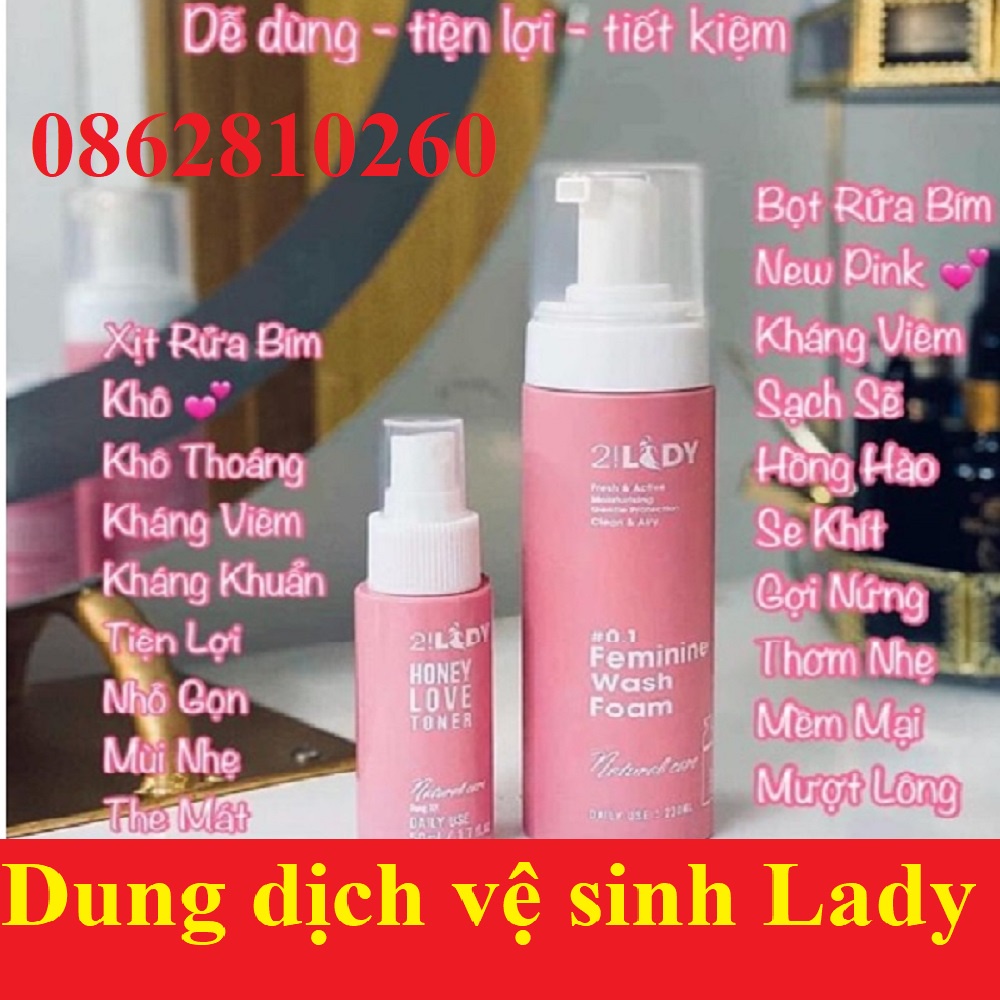 COMBO Dung dịch vệ sinh phụ nữ tạo bọt 2!LADY feminine wash foam và xịt thơm vùng kín honey love toner magic skin