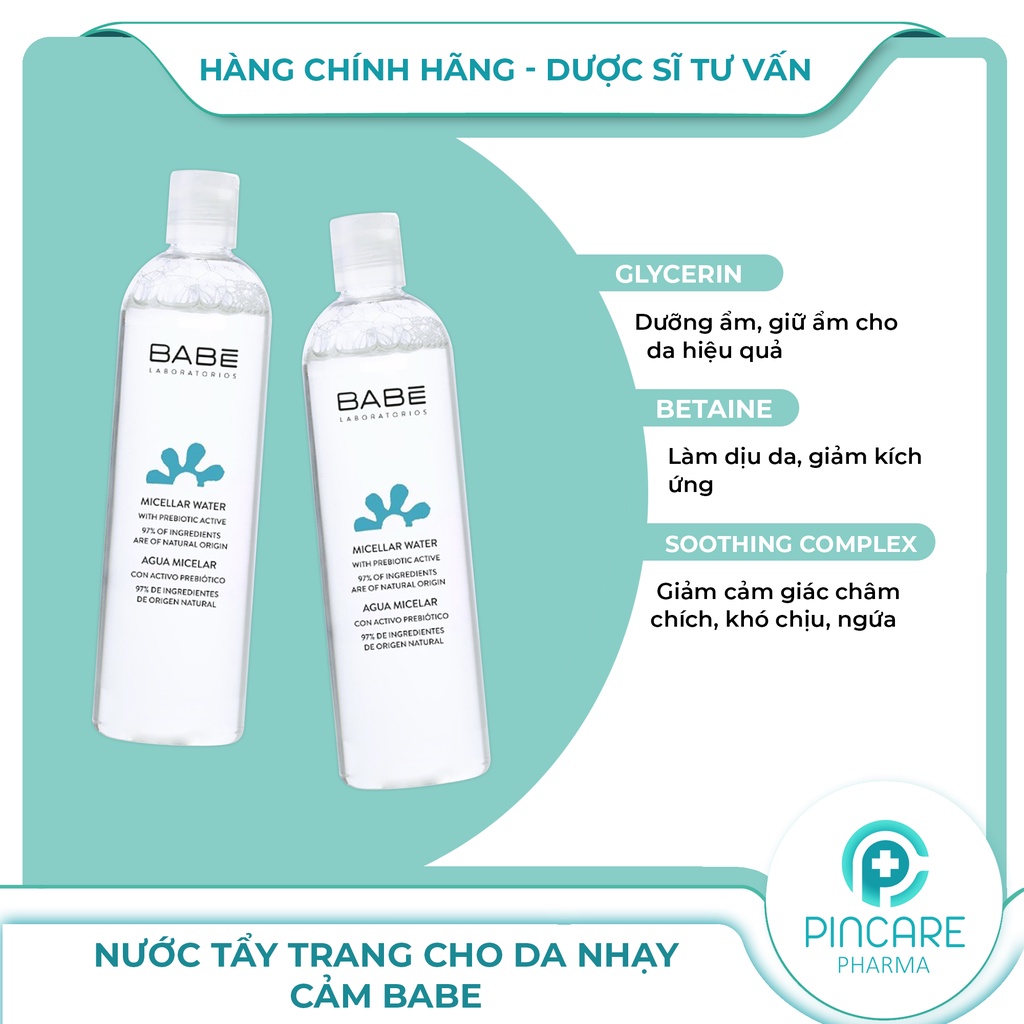 Nước tẩy trang cho da nhạy cảm BABE Essentials Prebiotic Micellar Water - Hàng chính hãng-Nhà thuốc Pincare