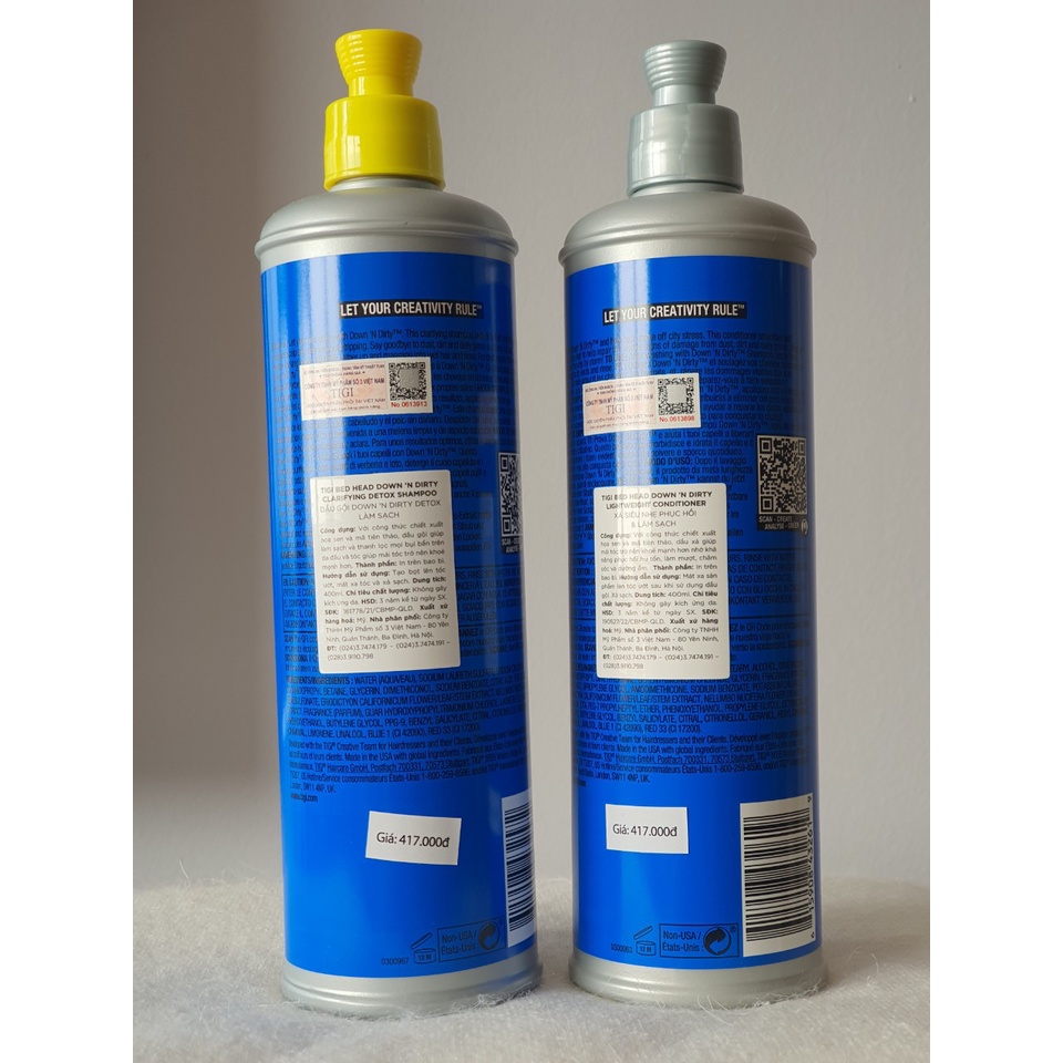 Dầu gội xả thải độc làm sạch Detox Tigi Bed Head Down 'N Dirty Clarifying 400ml
