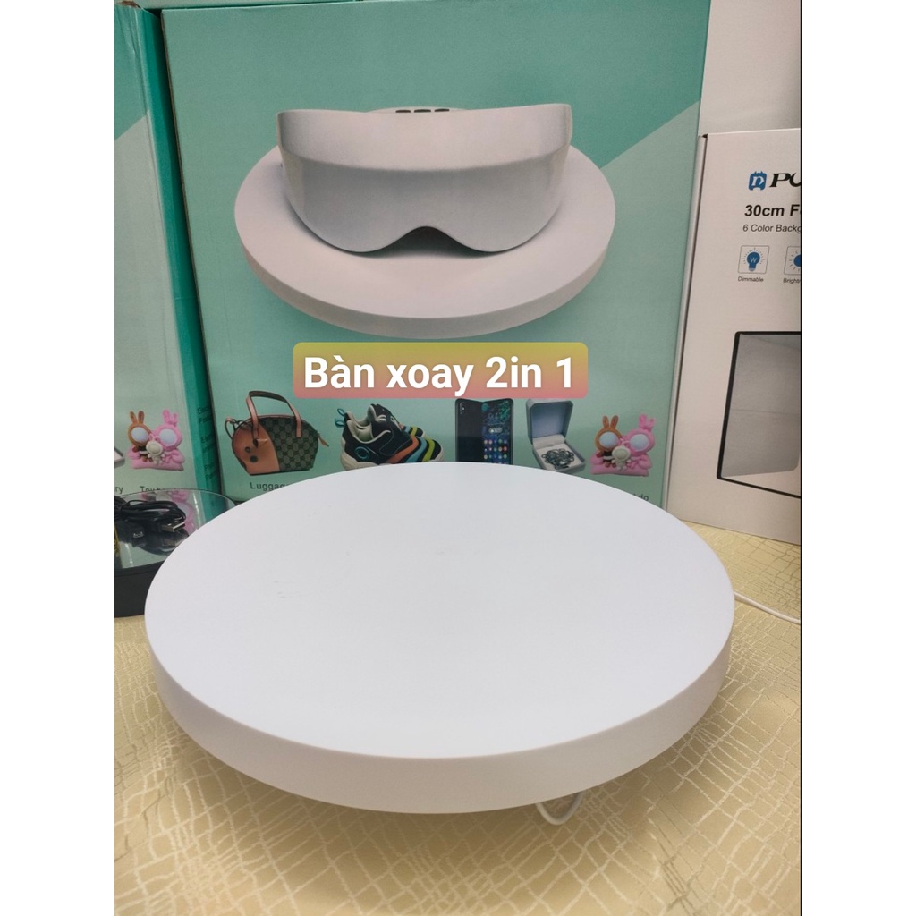 Bàn xoay trưng bày sản phẩm 2in1 hỗ trợ livestream bán hàng, quay video, chụp ảnh, quay mô hình, trang trí nhà cửa