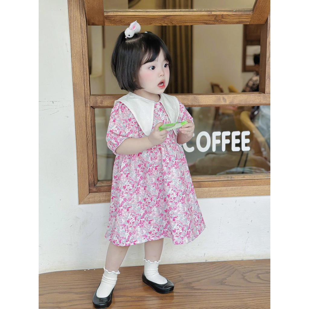 váy cho bé gái tay lỡ họa tiết hoa hồng,chất liệu cotton (1-7 tuổi)
