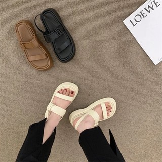 Dép sandal đế bằng xinh xắn, dép nữ thời trang 3 màu, dép quai ngang khoá cài
