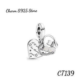 Charm pan ale treo đôi mèo bạc s925 thuần khiết hàng cao cấp